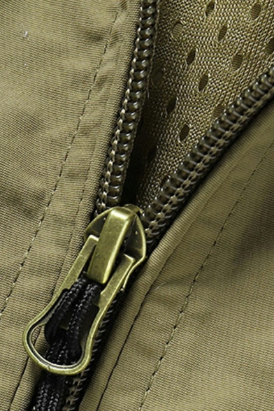 Casual Men's Vest Pure Color Pocket Detail Zip-up Stand Collar Regular Fit Vest