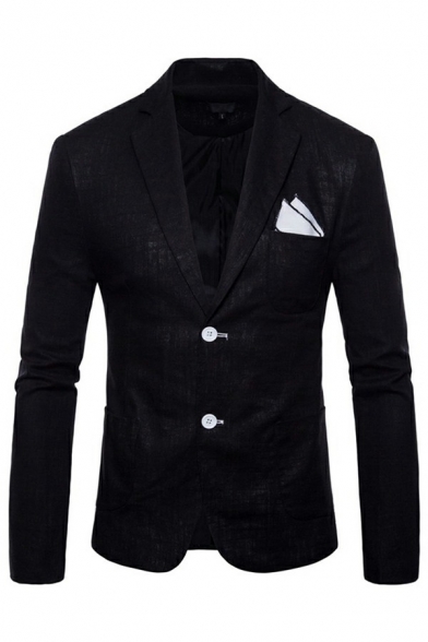 Casual Plain Men's Suit Notched Collar Two Buttons Slim Fit Blazer with Welt Pockets