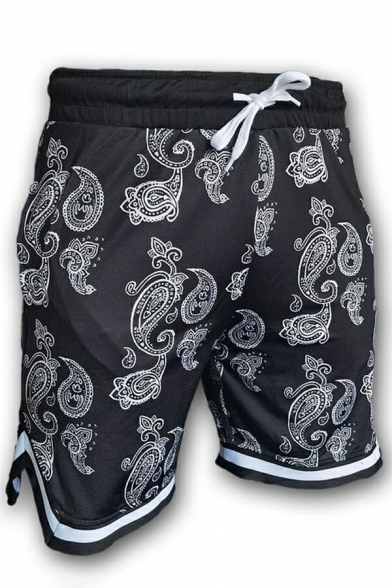 Fancy Shorts Paisley Printed Drawstring Waist Pocket Detail Mid Rise Fitted Shorts for Men