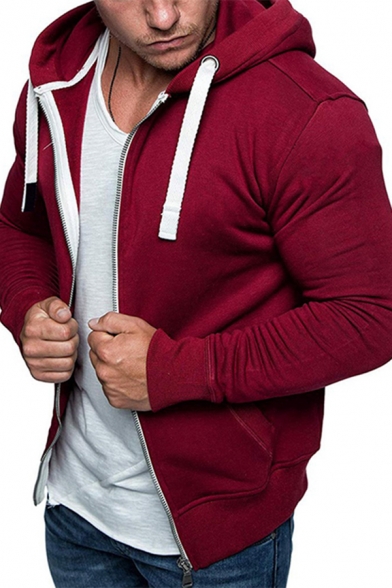 Fashionable Hoodie Solid Color Long-Sleeved Slim Fit Zip up Hoodie for Men