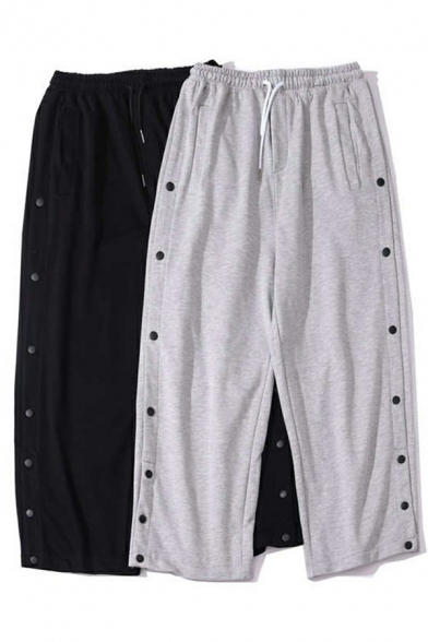 Freestyle Harem Pants Plain Drawstring Button Detailed Long Loose Pants for Men