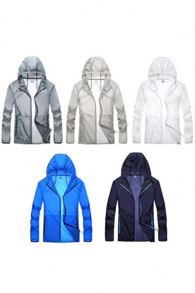 Men Sporty Jacket Pure Color Pocket Detail Long Sleeves Zip Closure Loose Fitted Hooded Jacket