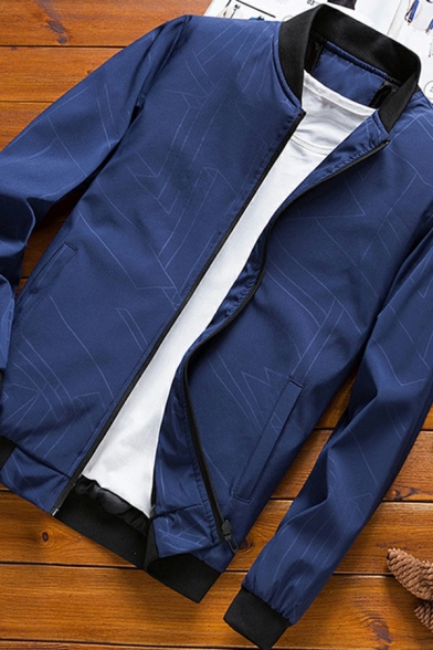 Modern Bomber Jacket Plain Long Sleeve Fitted Zip-up Jacket for Men