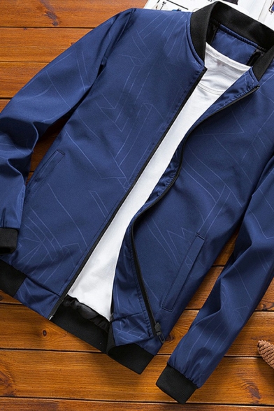 Modern Jacket Geometric Pattern Zip-Fly Long Sleeve Regular Baseball Jacket for Men