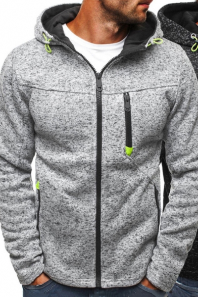 Sporty Men's Hoodie Pure Color Long-Sleeved Regular Fitted Zip up Hoodie and Sweatshirt