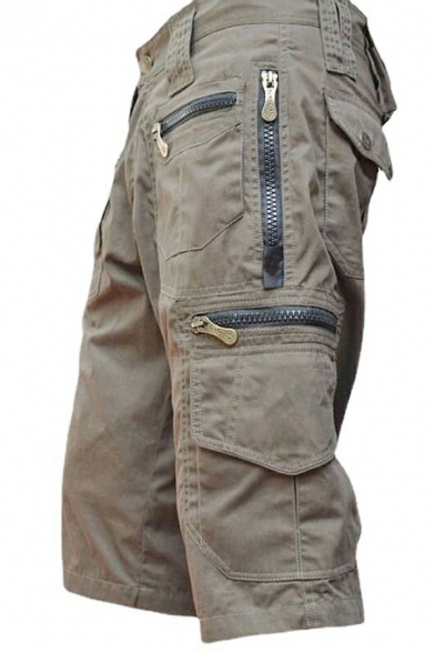 Stylish Shorts Plain Zip-Fly Knee Length Zipped Pockets Slim Fit Cargo Shorts for Men