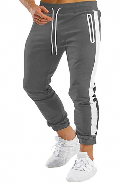 Trendy Track Pants Side Stripe Drawstring Waist Mid-Rise Pocket Detail Regular Fit Pants for Men