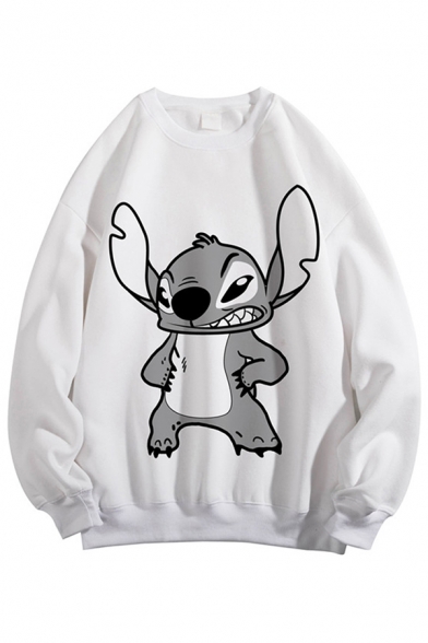 Boyish Sweatshirt Cartoon Animal Printed Long-Sleeved Crew Neck Loose Pullover Sweatshirt Top