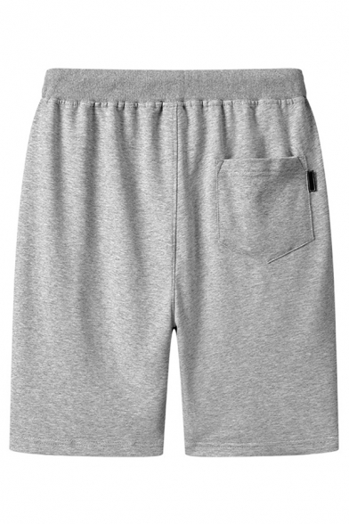 Casual Men's Shorts Solid Color Pocket Detail Drawstring Waist Sweat Shorts