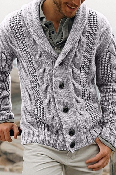 Cool Mens Cardigan Plain Shawl Collar Long Sleeves Button-up Regular Fit Knit Cardigan