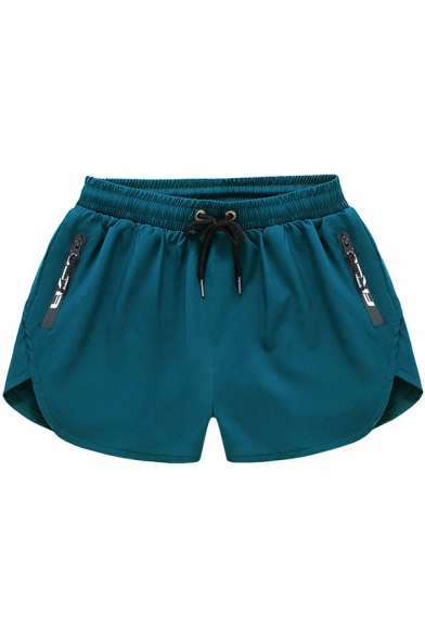 Edgy Mens Shorts Plain Drawstring Waist Zipper Pocket Slim Mini Shorts