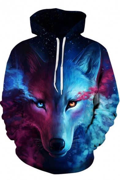 Fashionable Sweatshirt Wolf 3D Print Long-Sleeved Regular Fit Hoodie for Men