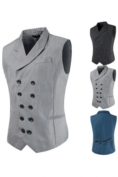 Formal Suit Vest Pocket Detail Double Breasted Solid Color Lapel Collar Slim Fit Suit Vest for Men