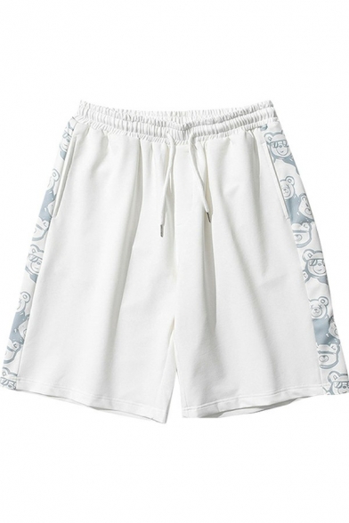 Men Casual Shorts Side All over Printed Drawstring Waist Mid Rise Relaxed Fit Sweat Shorts