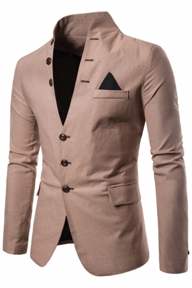 Men Modern Blazer Plain Single Breasted Long Sleeve Stand Collar Regular Blazer Top