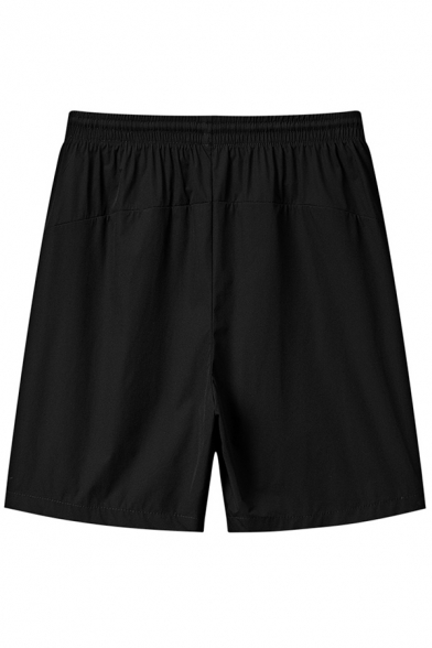 Mens Sporty Shorts Contrast Line Drawstring Waist Zip-up Pocket Knee Length Loose Shorts