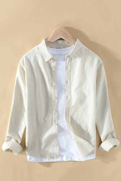 Modern Shirt Plain Button Closure Long Sleeve Spread Collar Regular Fit Shirt Top for Men