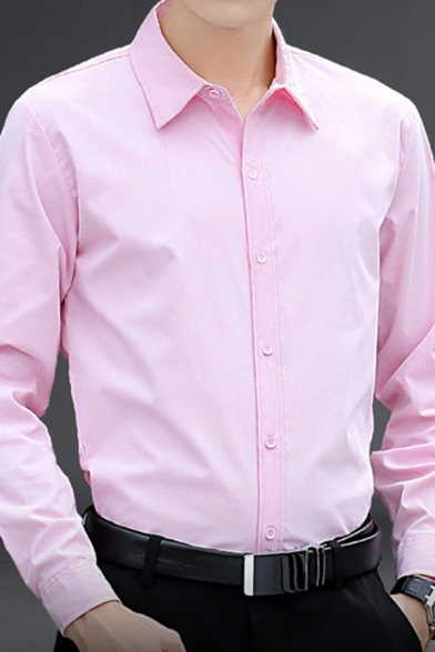Popular Men's Shirt Solid Color Button up Long Sleeves Lapel Slim Fit Shirt