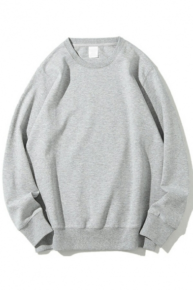 Simple Sweatshirt Pure Color Long Sleeve Crew Neck Relaxed Fit Pullover Sweatshirt for Men