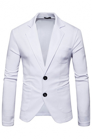 Basic Mens Blazer Chest Pocket Single Breasted Suit Collar Long Sleeves Fitted Blazer Top