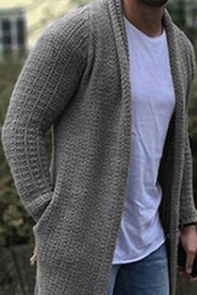 Casual Mens Gray Cardigan Knitted Pure Color Long Sleeve Regular Fitted Cardigan