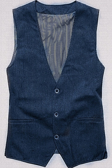Casual Vest Plain Single-Breasted V-Neck Sleeveless Slim-Fitted Vest for Men