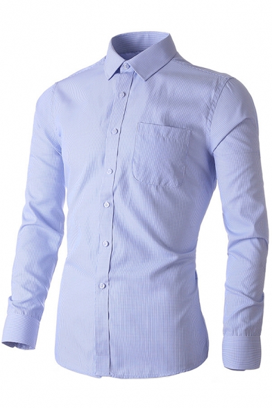 Formal Men's Shirt Plain Button-down Long Sleeves Turn-down Collar Slim Fit Shirt