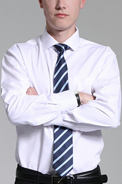 Formal Mens Shirt Chest Pocket Long Sleeve Turn Down Collar Regular Fit Shirt Top in White