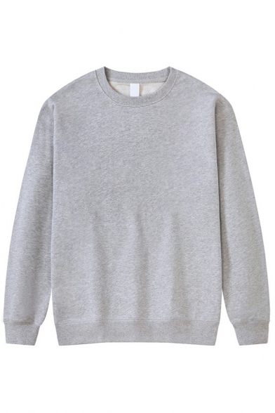 Guys Leisure Sweatshirt Plain Long Sleeve Round Neck Relaxed Fitted Pullover Sweatshirt Top