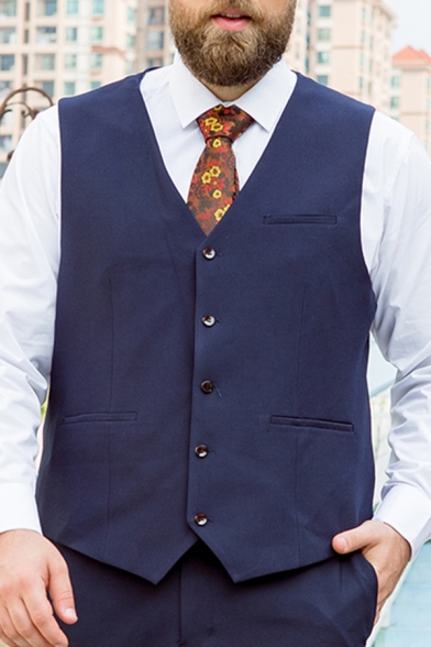 Men Modern Suit Vest Plain Pocket Detail V-Neck Single Breasted Slim Fit Suit Vest