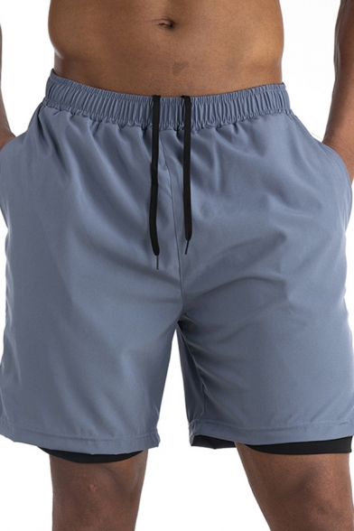 Men Simple Shorts Plain Drawstring Waist Pocket Detail Regular Fit Knee Length Layer Shorts