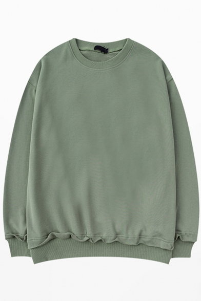 Mens Stylish Sweatshirt Plain Raw Hem Detail Long Sleeve Round Collar Loose Pullover Sweatshirt Top