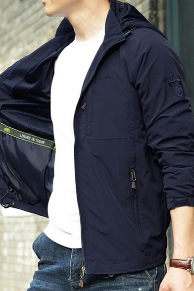 Popular Jacket Solid Color Waterproof Zip Closure Long-Sleeved Zipper Pockets Fitted Hooded Jacket