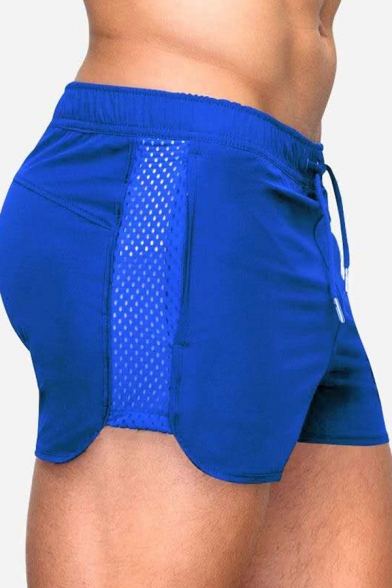 Sportswear Men's Shorts Plain Mesh Patched Drawstring Mid Rise Slim Fitted Shorts