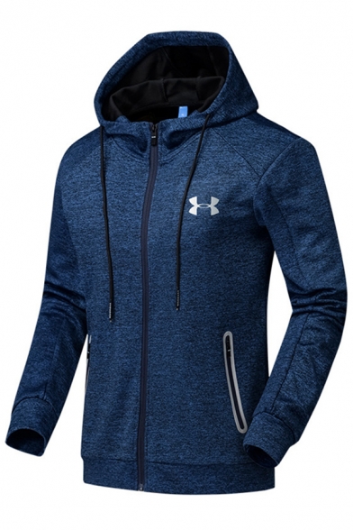 Sporty Hoodie and Sweatshirts Space Dye Print Full-Zipper Side Pocket Long-sleeved Regular Hoodie and Sweatshirts for Men