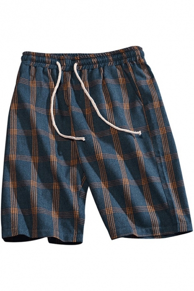 Stylish Shorts Plaid Pattern Drawstring Waist Relaxed Shorts for Guys