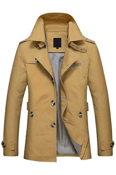 Trendy Mens Trench Coat Plain Single Breasted Long Sleeve Lapel Collar Slim Trench Coat