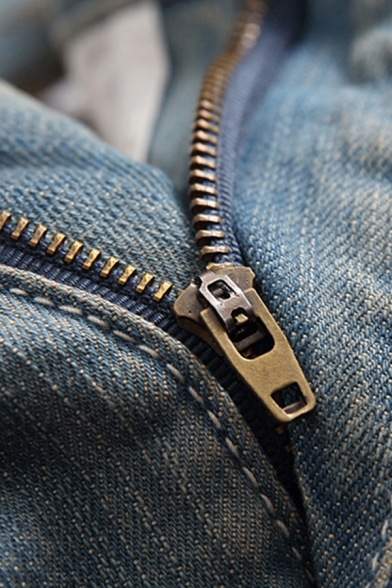 Vintage Jeans Faded Zip-Fly Two-Pocket Styling Stretch Denim Slim Jeans for Men