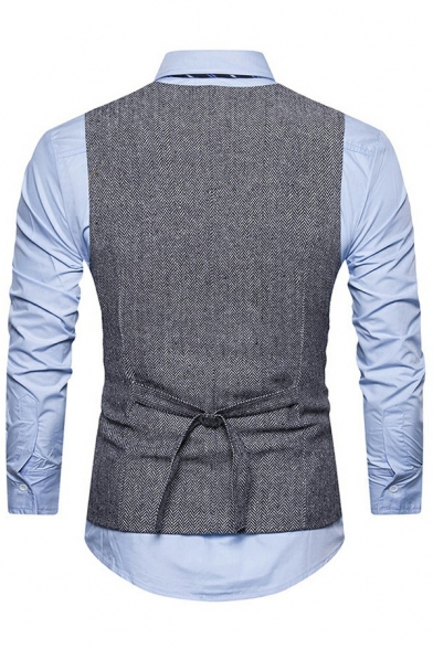 Vintage Suit Vest Pockets Decoration Double Breasted Solid Color Back Cinch Belt Slim Fit Suit Vest for Guys
