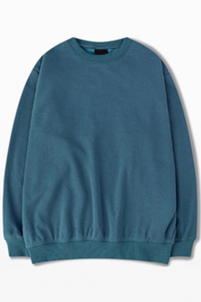 Basic Sweatshirt Solid Color Long Sleeve Crew Neck Regular Fit Pullover Sweatshirt for Men