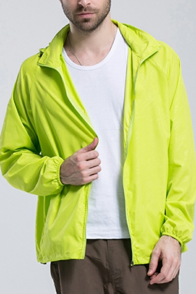 Casual Jacket Pure Color Waterproof Zip Closure Long Sleeve Relaxed Fit Hooded Jacket for Men