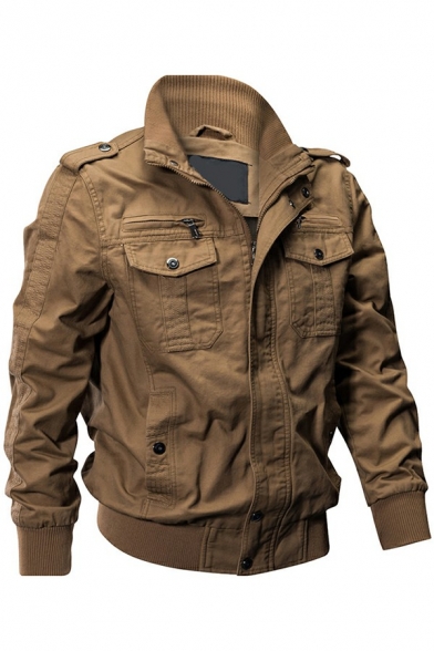 Mens Winter Pure Color Zipper Stand Collar Baseball Coat Cotton Outwear Tops 