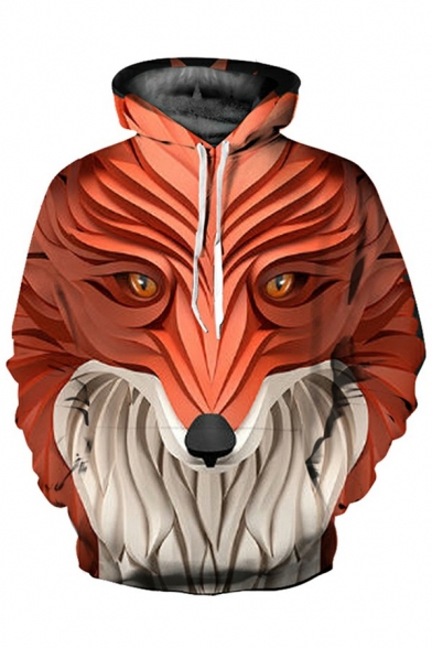 Creative Hoodie 3D Animal Pattern Drawstring Long Sleeves Kangaroo Pocket Loose Hooded Sweatshirts for Men