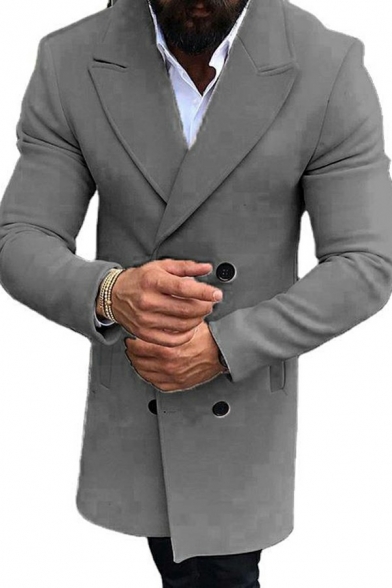 Fashionable Mens Trench Coat Solid Color Long Sleeve Lapel Collar Double Breasted Slim Fitted Trench Coat