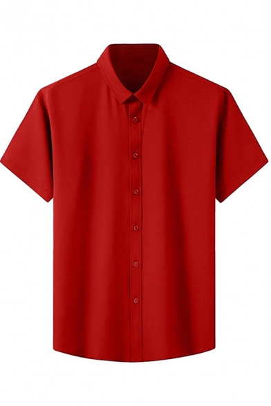 Formal Men's Shirt Plain Button-down Short Sleeves Point Collar Regular Fitted Shirt