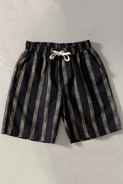 Men's Leisure Shorts Scarf Pattern Drawstring Waist Pocket Detail Relaxed Mini Shorts