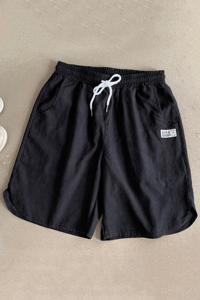 Simple Mens Shorts Plain Drawstring Waist Pocket Detail Regular Fit Mini Shorts