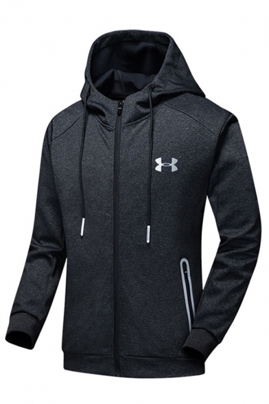 Sporty Hoodie and Sweatshirts Space Dye Print Full-Zipper Side Pocket Long-sleeved Regular Hoodie and Sweatshirts for Men