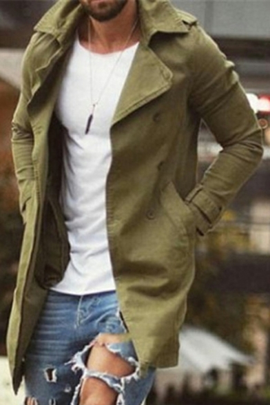 Street Style Coat Plain Front Pockets Single Breasted Long Sleeves Lapel Collar Fitted Coat for Men