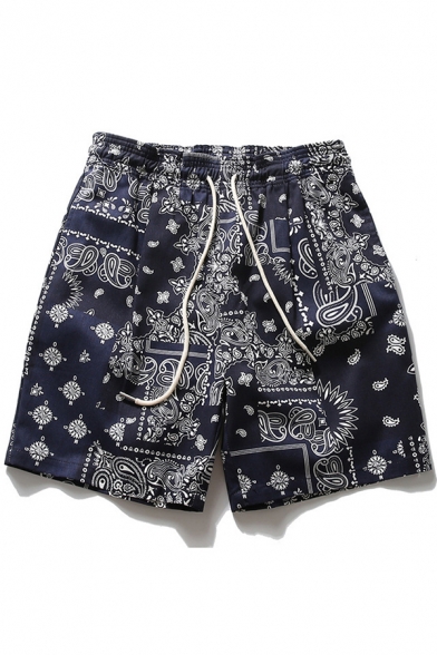 Stylish Men's Shorts Tribal Pattern Pocket Detail Drawstring Waist Loose Fit Shorts